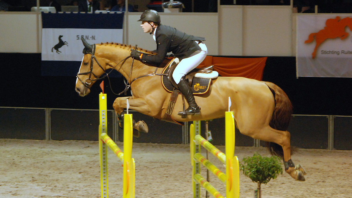 Indoor Groningen. De Ierse ruiter Alex Duffy won vrijdagmiddag bij Indoor Groningen het 1.35 op tijd met Felix. ©Steven Stegen