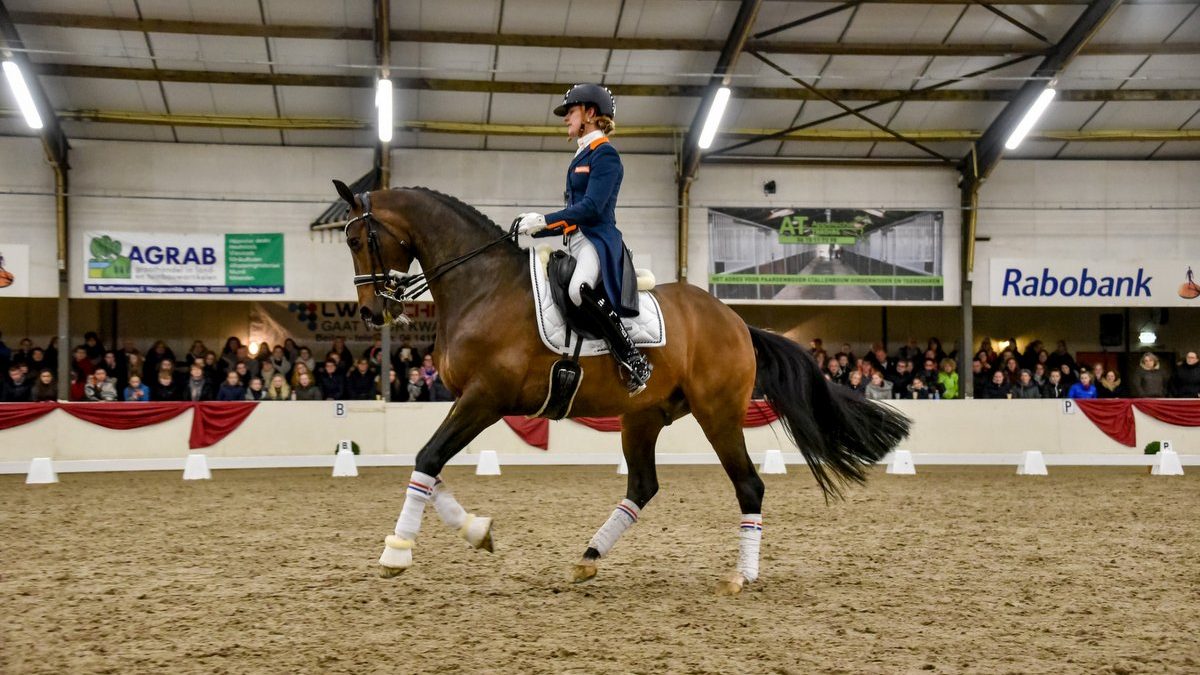 Adelinde Cornelissen en Zephyr tijdens hun clinic bij de Stroomruiters in Beilen. foto: Henk Lomulder