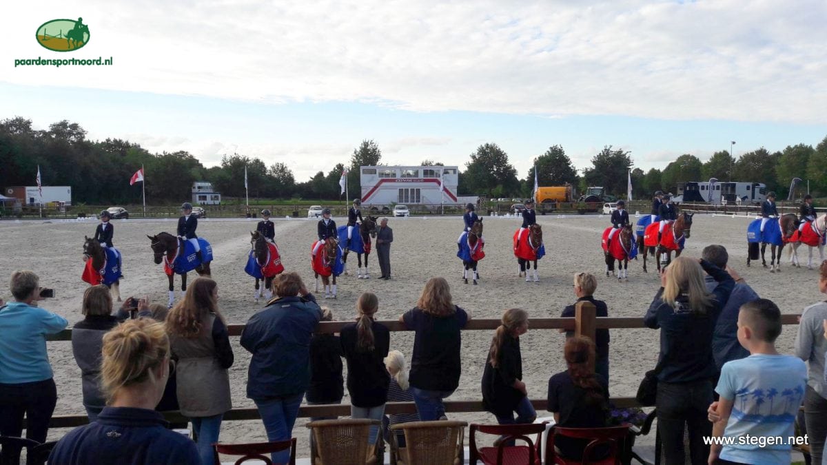 Alle dressuurkampioenen van Drenthe op een rij. foto: Ingeborg Vermeer