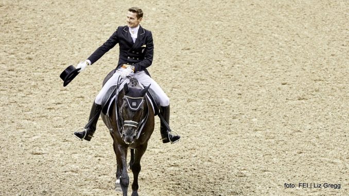 finale wereldbeker. Edward Gal na zijn proef met Glock's Voice. Hij werd vierde in de Grand Prix, het eerste onderdeel van de finale van de wereldbeker in Omaha. foto: FEI | Liz Gregg