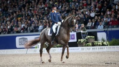 Hans Peter Minderhoud won met Glock´s Flirt de wereldbeker tijdens Indoor Brabant. Foto: FEI | Roland Thunholm