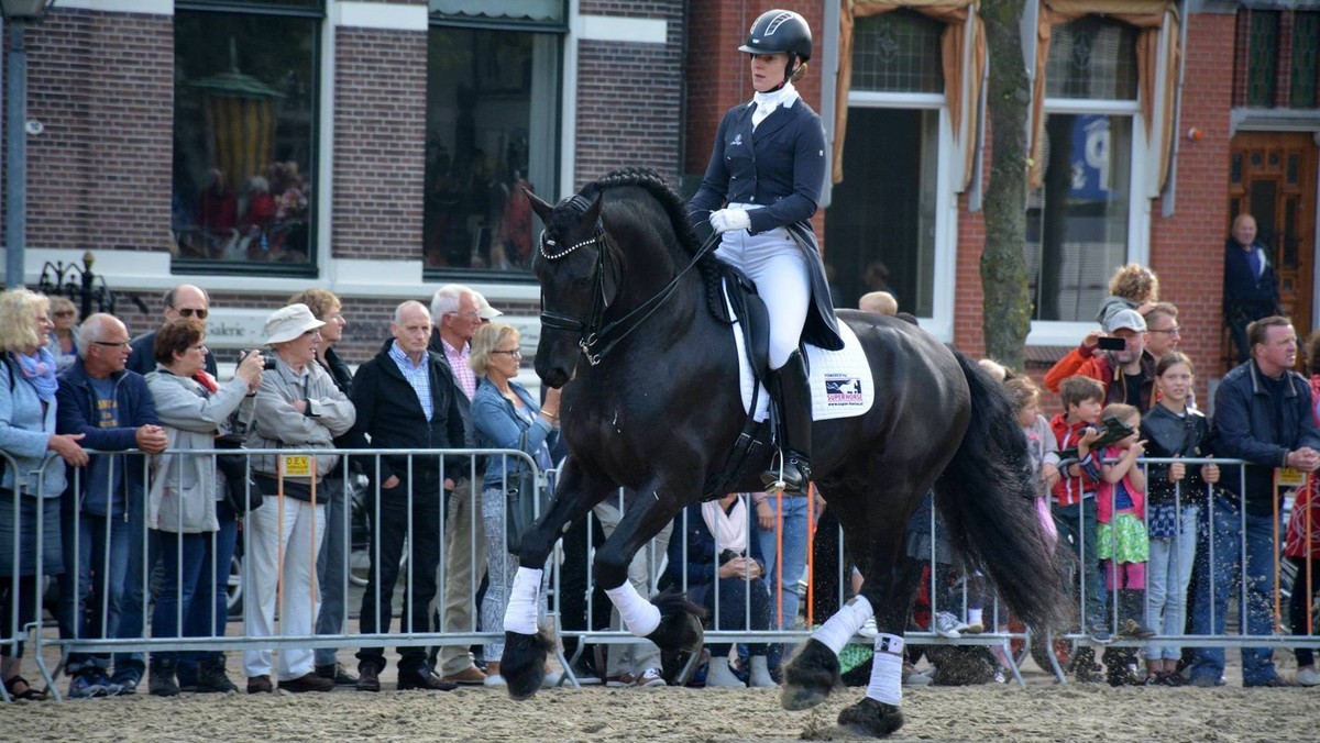 Ingeborg Klooster geeft met Lex oet Oale Kloosterveen een demonstratie op de Ossenmarkt. foto: Doranka Groote