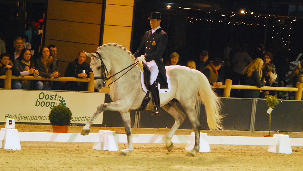 Marc Peter Spahn won met de schimmelhengst Ekwador beide Grand Prix-onderdelen. ©Steven Stegen