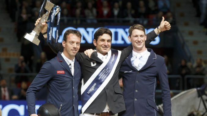 Het podium van de finale 2016: Harrie Smolders, Steve Guerdat en Daniel Deusser.