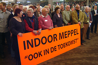 Tijdens de naar nu blijkt laatste editie van Indoor Meppel werd nog actie gevoerd voor het behoud van het evenement.